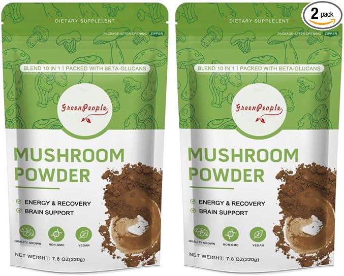 Mushroom Powder Mushroom Supplement - 10-in-1 Mushrooms Lions Mane Powder with Reishi/Cordyceps/Chaga/Turkey Tail/Maitake/Complex for Cognitive Function & Immune Support 78 Servings 2PCAKS