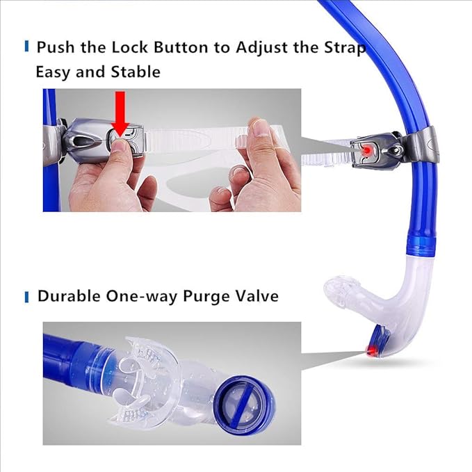 Swim Snorkel for Lap Swimming,Adult Swimmers Snorkeling Gear for Swimming Snorkel Training in Pool and Open Water,Snorkle Center Mount Silicone Mouthpiece One-Way Purge Valve