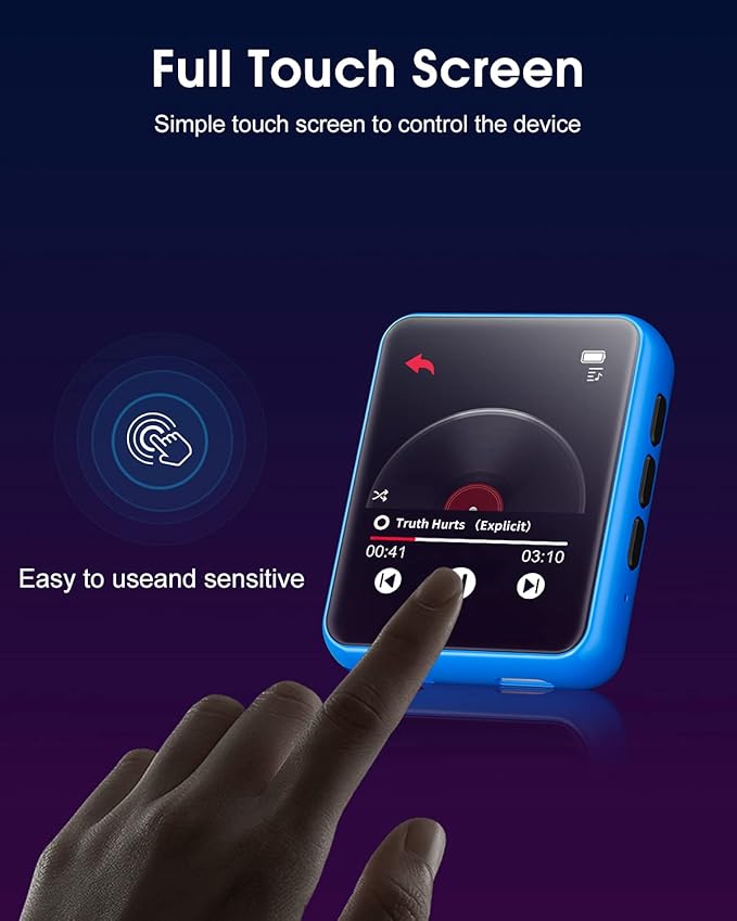 MP3 Player with Bluetooth 5.0 Portable HiFi Lossless Sound MP3 Music Player and FM Radio Recorder E-Book 2.4 inch Screen Maximum Support 128GB（Blue）