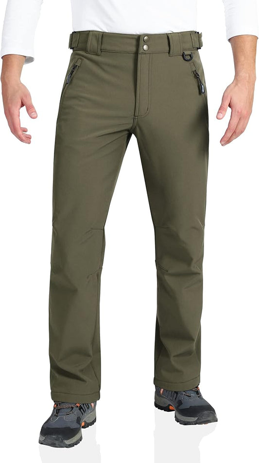 Outdoor Ventures Men's Lite Waterproof Windproof Fleece Lined Warm Hiking Ski Snow Pants Expandable-Waist
