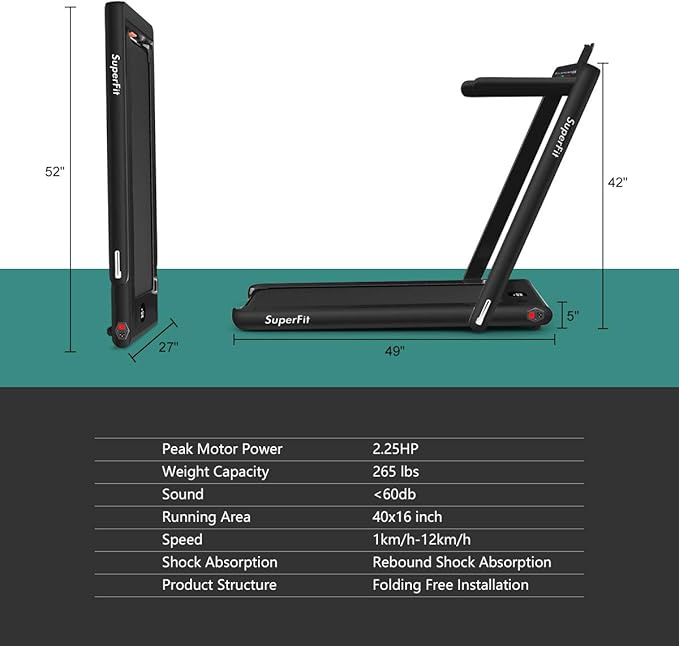 GYMAX Walking Pad, 2.25HP Dual Display Foldable Treadmill for Home with Remote/Smart App Control, Portable Compact Treadmill for Office Under Desk, Folding Running Machine for Small Spaces