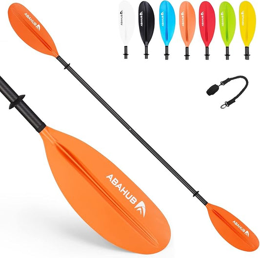 Abahub 1 x Carbon Kayak Paddles, 90.5 Inches Kayaking Oars for Boating, Canoeing with Free Paddle Leash, Carbon Fiber Shaft Black/Blue/Green/Orange/Yellow/White/Red Plastic Blades