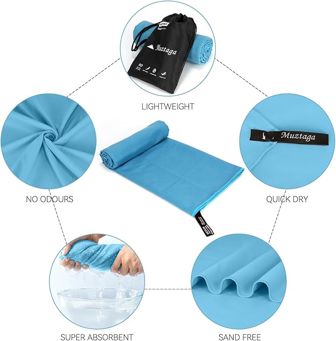 Microfiber Beach Towel-Perfect for Travel, Sports, Camping, Swimming, Yoga, Gym- Quick Dry, Sand Free, Compact, Lightweight, Absorbent (Marine Blue,Small(101x50cm, 40x20”))