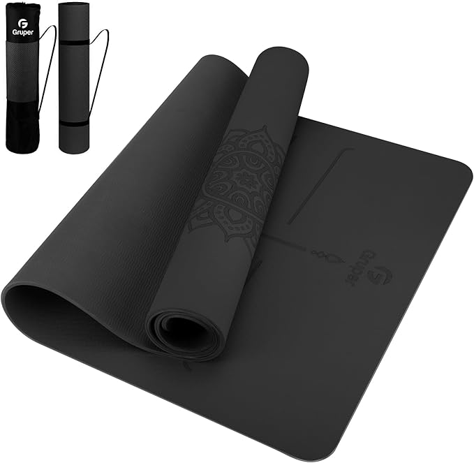 Yoga Mat Non Slip TPE Extra Wide Yoga Mat with Alignment Mark, 72"L x 32"W x 0.32"/0.24"Th (183cm x 81cm x 8mm/6mm), Anti-Tear Exercise Mat with Carrying Strap and Bag, Workout Mats for Yoga, Pilates