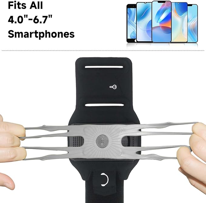 Wristband Phone Holder for Running, 360°Rotation & Detachable Sports Armband with Key Holder for iPhone 16/15/14/13/12/Pro/Pro Max/XS/XR/X/8/7/6/Plus, Fits 4.5-7 Inch Smartphones (Grey)