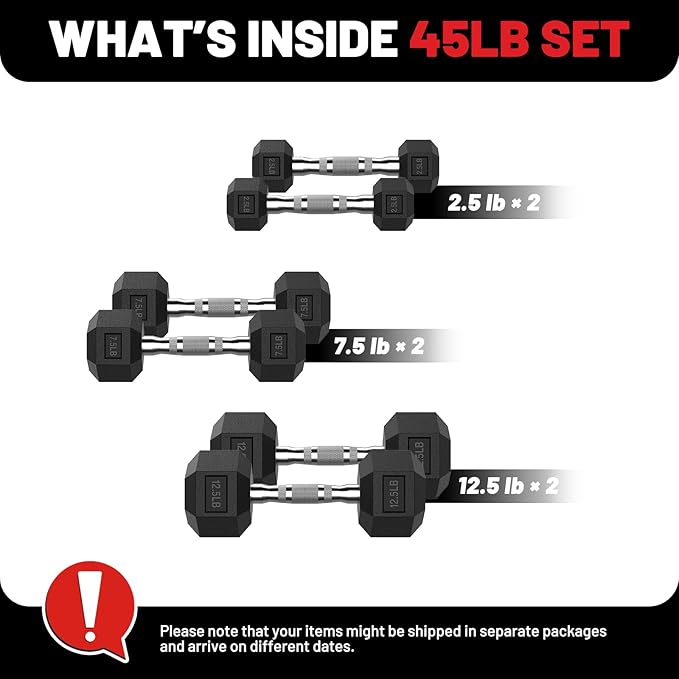 PAPABABE Hex Dumbbell Set 45-550 lb, Rubber Encased Home Gym Dumbbells, Weights Dumbbells for Women & Men, Hand Weight for Strength Training