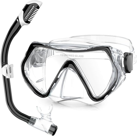 Snorkeling Gear, Dry Snorkel Set180° Panoramic Wide View,Anti-Fog Scuba Diving Mask, Professional Snorkeling Gear for Free Breathing, Swimming, Diving
