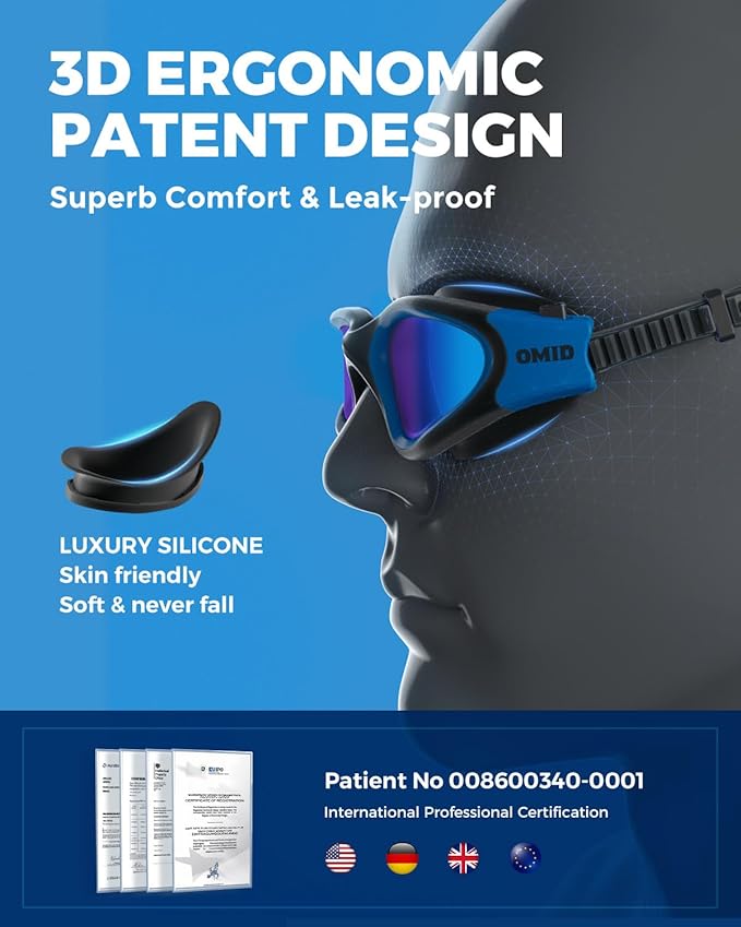 OMID Swim Goggles, P2 Polarized Swimming Goggles for Men Anti-fog Goggles Swimming for Adult Women