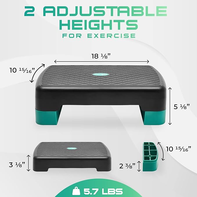 Yes4All 18.1" Aerobic Exercise Step Platform with 2 Risers, Adjustable Height Workout Stepper 3" 5.1" for Home Gym Step Up Exercise & Balance Training, Mulltiple Colors