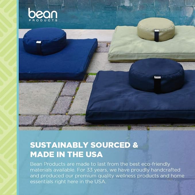 Bean Products Zafu Meditation Pillows for Sitting on Floor, Yoga Cushion, Cotton/Buckwheat Fill Yoga Pillow, Zafu Meditation Cushion, Zen Kneeling Prayer Pad- Made in USA - 14"x18" Oval - Earth
