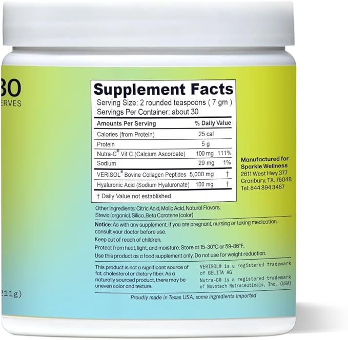 Sparkle Wellness Skin Boost Plus (Tropical) [30-Serves] | Collagen Powder Supplement with VERISOL Bioactive Hydrolyzed Collagen Peptides, Vitamin C & Hyaluronic Acid