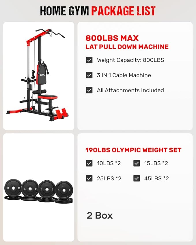 LS01 LAT Pulldown Machine, LAT Row Cable Machine with AB Crunch, LAT Tower with Cable Row Attachments, 3 in 1 Pulley Stations for Home Gym