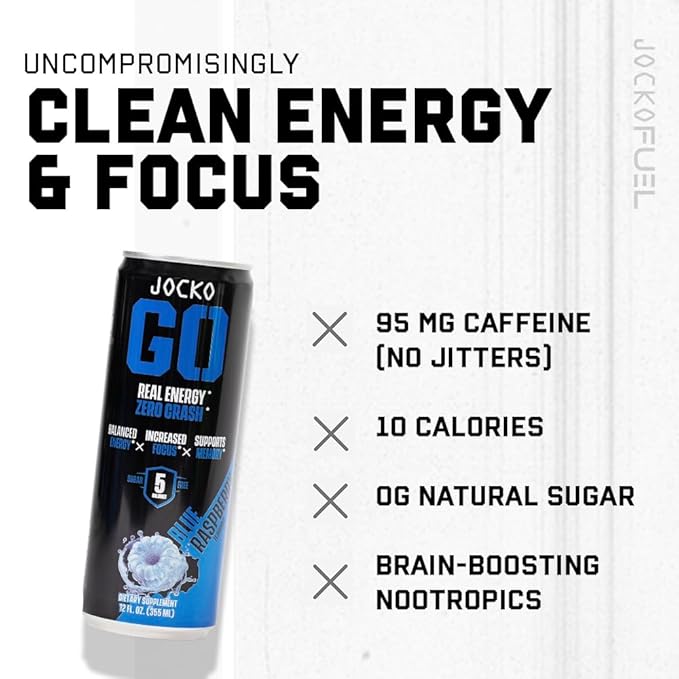 Jocko GO Energy Drink - Keto, Vitamin B12, Vitamin B6, Electrolytes, L Theanine, Magnesium- Energy Boost, Sugar Free Nootropic Monk Fruit Blend - 12 Pack (Nitro Pop)