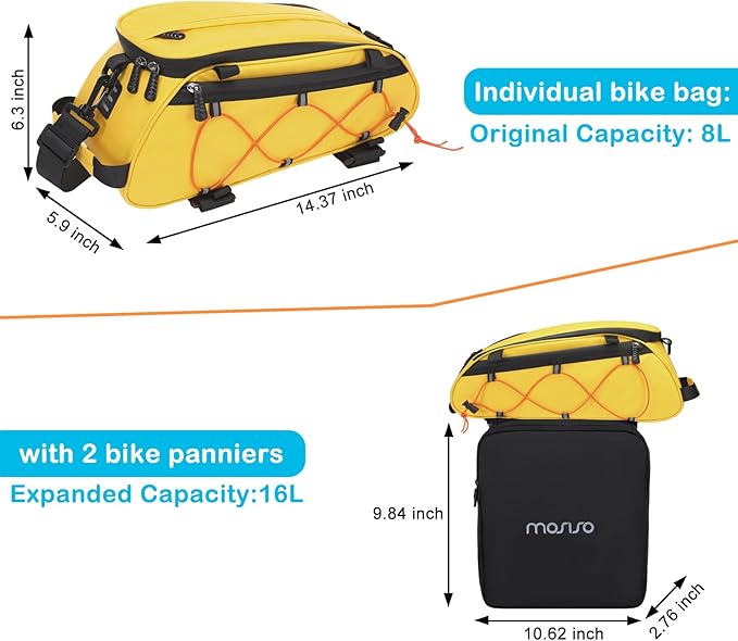 MOSISO Bike Rack Bag with 2 Removable Panniers, Waterproof Bike Trunk Cooler Storage Handbag Insulated Bicycle Rear Seat Pouch, Bicycle Storage Saddle Shoulder Bag Cycling Luggage Pouch, Yellow