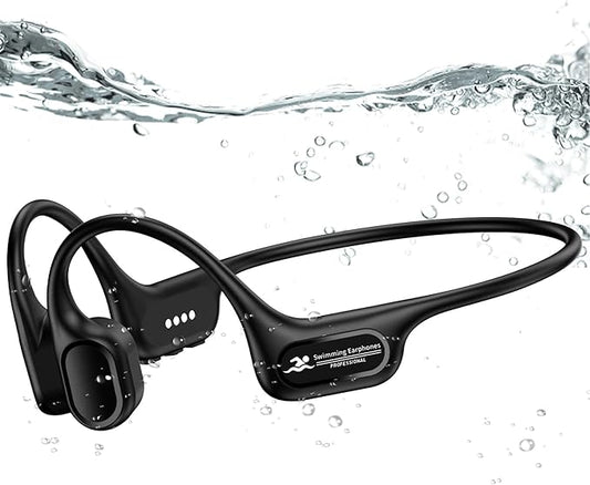 Swimming Headphones IP68 Waterproof, Open Ear Bone Conduction Headphones Bluetooth 5.4 with 32GB MP3 Player, Secure Comfort Underwater Swim Earbuds for Jogging Cycling Fitness-SurfAudio(Black)