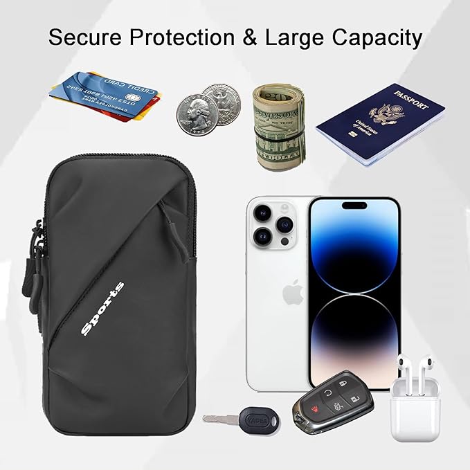 Phone Holder Arm Bands, Small Crossbody Shoulder Holsters Bag with Arm Band, Fits iPhone and All Cell Phones, Use for Running, Walking, Hiking & Biking (Plus Size,Black)