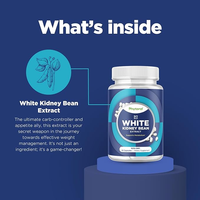 White Kidney Bean Extract Carb Blocker - White Kidney Beans Supplement for Metabolism Boost & Ease Calories from Starchy Food - Carb Control Supplements - 60 Capsules
