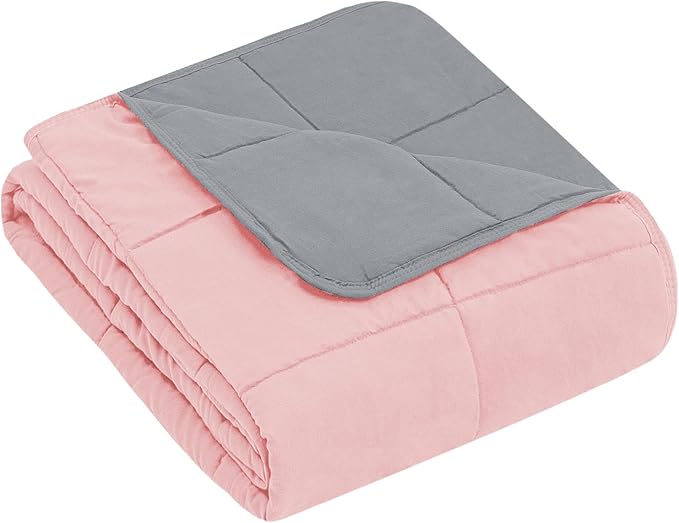 yescool Weighted Blanket (10 lbs, 41" x 60", Pink Grey) Cooling Heavy Blanket for Sleeping Perfect for 90-110 lbs, Breathable Blanket with Premium Glass Bead, Machine Washable
