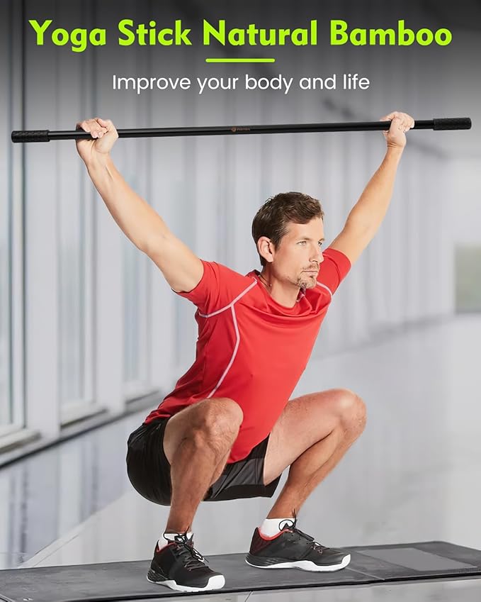 Yoga Stick, 5ft Exercise Stick for Mobility, Stretching Stick with Non-Slip Ends, Exercise Dowel for Pilates, Balance Pole and Stretch Bar for Stretching Equipment