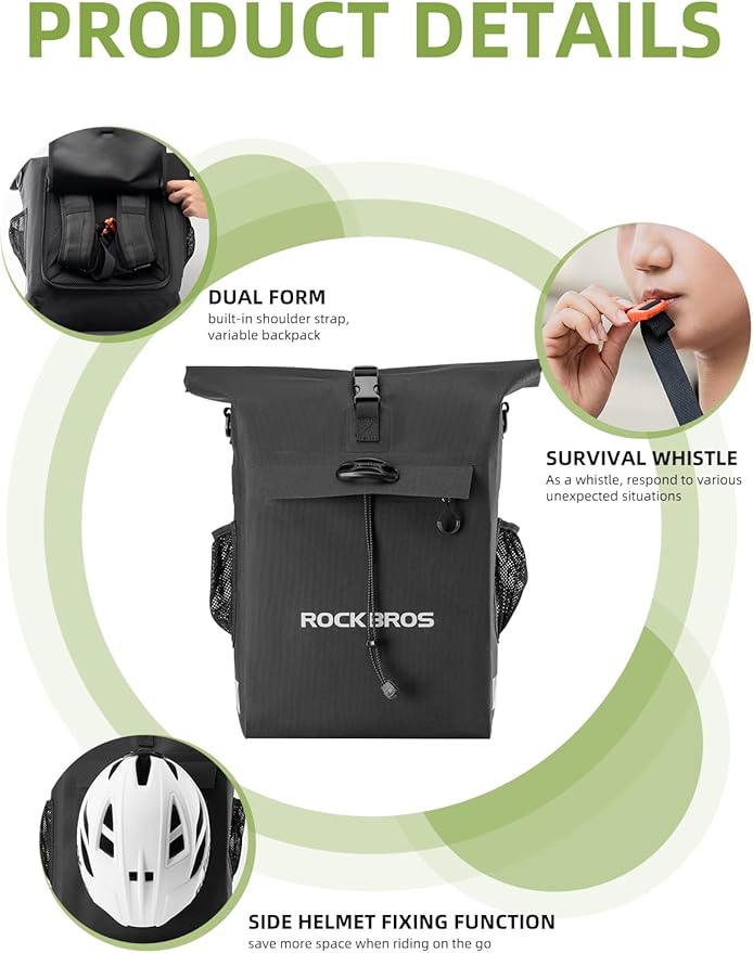 ROCKBROS Bike Pannier Bag Back Shelf Bag Bicycle Hanging Bag Waterproof Backpack Hand-held Backpack Rainproof Riding Equipment Mountain Road Bicycle