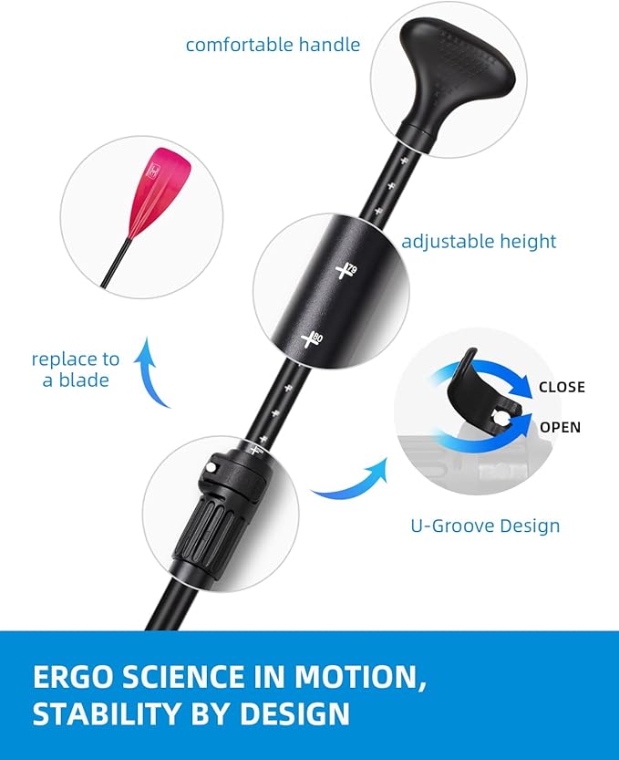 OCEANBROAD SUP Paddle - Adjustable Stand-Up Paddle for Paddleboard Kayak, Adjustable Aluminum Alloy Shaft with Reinforced Nylon Blades