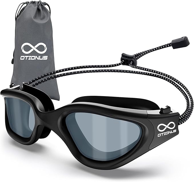 Swim Goggles, Polarized Adult Swimming Goggles Bungee Strap No Hair Pulling Anti-fog Pool Goggles for Men Women
