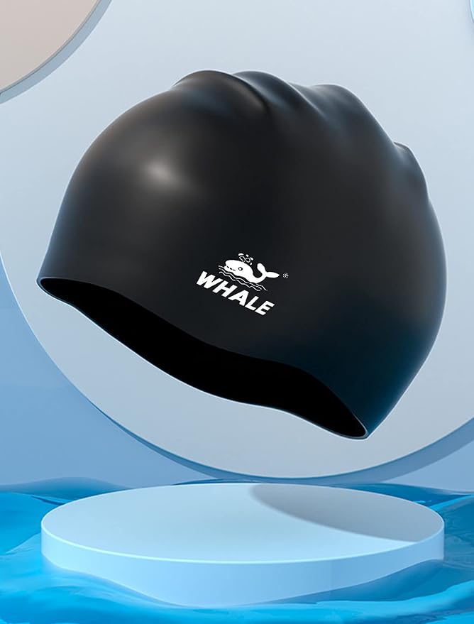 WHALE Extra Large Swim Cap for Women Men, Durable Silicone Swimming Hat with Ear Protection, Unisex Adults Bath Swimming Caps for Long Thick Curly Hair & Dreadlocks Braids Weaves Afro Hair