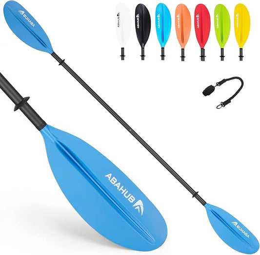 Abahub 1 x Carbon Kayak Paddles, 90.5 Inches Kayaking Oars for Boating, Canoeing with Free Paddle Leash, Carbon Fiber Shaft Black/Blue/Green/Orange/Yellow/White/Red Plastic Blades