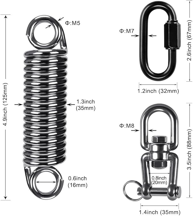 SELEWARE Heavy Bag Spring, Punching Bag Hanging Kit with Swivel & 2 Carabiners, 360 Rotational Hanging Accessory for Boxing Bag