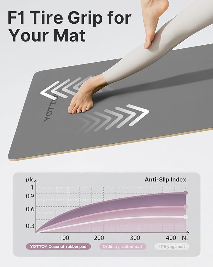 YOTTOY Yoga Mat,Non-Slip Hot Yoga Mat with Anti-Tear Design and Friendly Natural Rubber Mat with Strap and Bag
