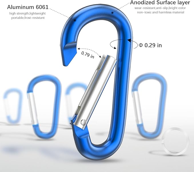 sprookber 3" Aluminum Carabiner D Ring, Caribeener Clips, Spring Snap Hook for Keychain Clip, Set of 10