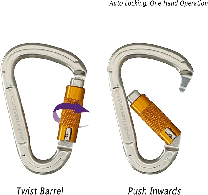 SOB Auto Locking Climbing Carabiner Clips,Heavy Duty Asymmetrical Carabiner Connector Used for Rappelling Gear Rescue Outdoor Projects Dog Leash