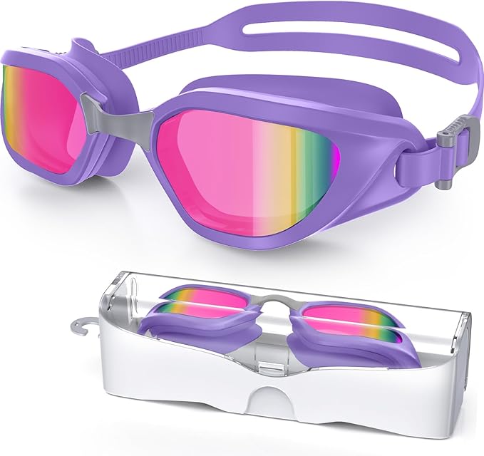 Swim Goggles, Unisex Adult Swimming Goggles Anti Fog Anti UV No Leakage Wide View for Men Women Youth