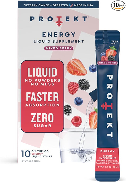 Zero Sugar Energy Drinks - Keto Natural Mix, Liquid Vitamin B Drink, Organic Caffeine Blend, On-the-Go Liquid Pack, Zero Sugar Mixed Berry Energy Packets by Mark Healey,Pack of 10