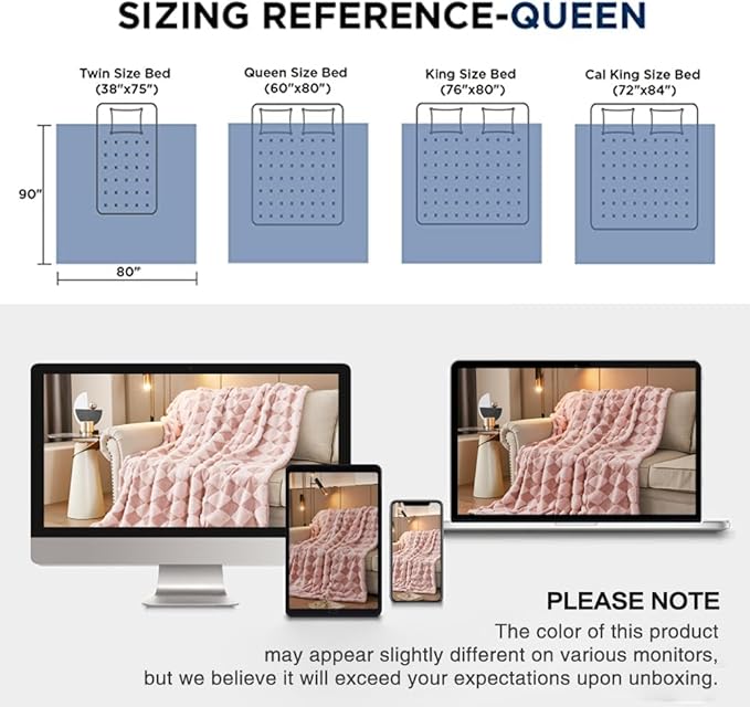 PU MEI Luxury Faux Fur Rabbit Fur Throw Blanket Pink 90"x80",Plush Reversible Sherpa Blankets,Queen Fuzzy Elegant Blanket Thick Throws for Bed,Washable Bedding Accent Blankets for Sofa Couch Chair