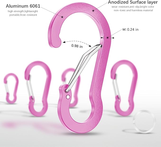 sprookber 3.2 Inch Aluminum Carabiner Clips D Ring, Caribeaner Spring Snap Hook with Keychain for Camping, Hiking, Gym & Outdoor Gear, Set of 10