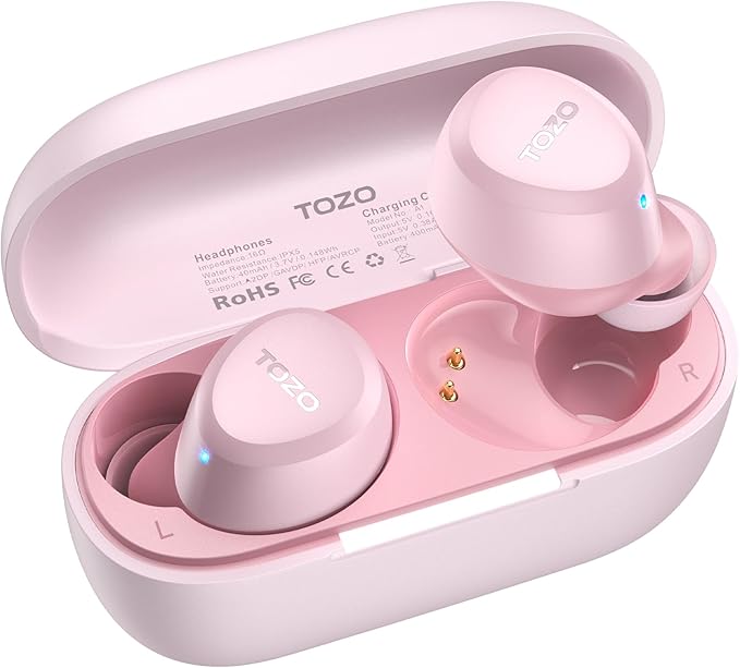TOZO A1 Wireless Earbuds Bluetooth 5.3 Light Weight in Ear IPX5 Waterproof Headphones 2 Mic for AI Calls, Immersive Premium Sound Bass Headset with Charging Case, 32 Presets EQ Customization via App