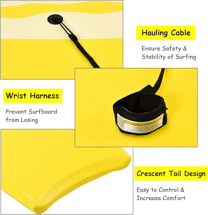 Goplus 41''/37''/33'' Lightweight Body Board for Beach, Surf Board with EPS Core, XPE Deck, HDPE Slick Bottom, Wrist Leash, Bodyboard for Kids Adults Surfing