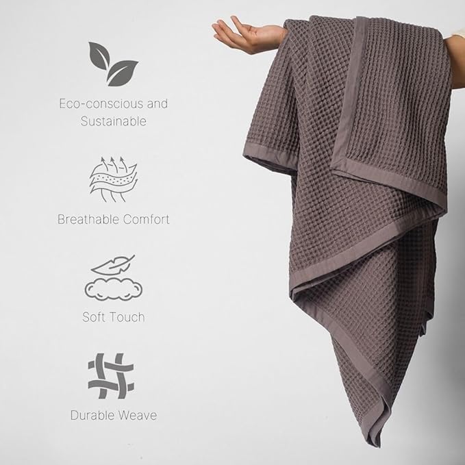 GOTS Certified Organic Cotton Waffle Weave Blanket, King Bed Blanket,108"X90" Cozy Throw Blanket for Couch, Modern Home Decor, Throw Blankets,Waffle Blanket, Soft Bed Blankets -Charcoal Grey