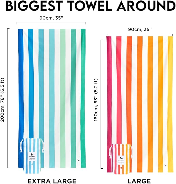 Dock & Bay Beach Towel - Quick Dry, Sand Free - Compact, Lightweight - 100% Recycled - Includes Bag - Summer - Peach Sunrise - Extra Large (200x90cm, 78x35)