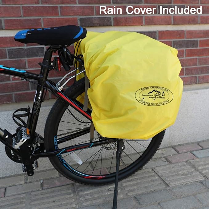 Dreamoon 50L Bike Panniers, Waterproof Bicycle Commuting Bag Saddle Bags with Rain Cover, Bike Rear Seat Bag Carrier with Reflective Trim, Cycling Organizer for Width Less Than 6.3 inches Rack (Green)