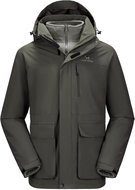 CAMEL CROWN Men's Ski Jacket 3 in 1 Waterproof Winter Jacket Snow Jacket Windproof Hooded with Inner Warm Fleece Coat