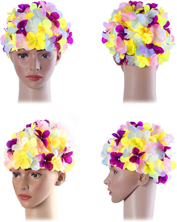 WINOMO Fashionable Swim Cap Floral Petal Stylish Swimming Hat Bathing Caps Size L for Women