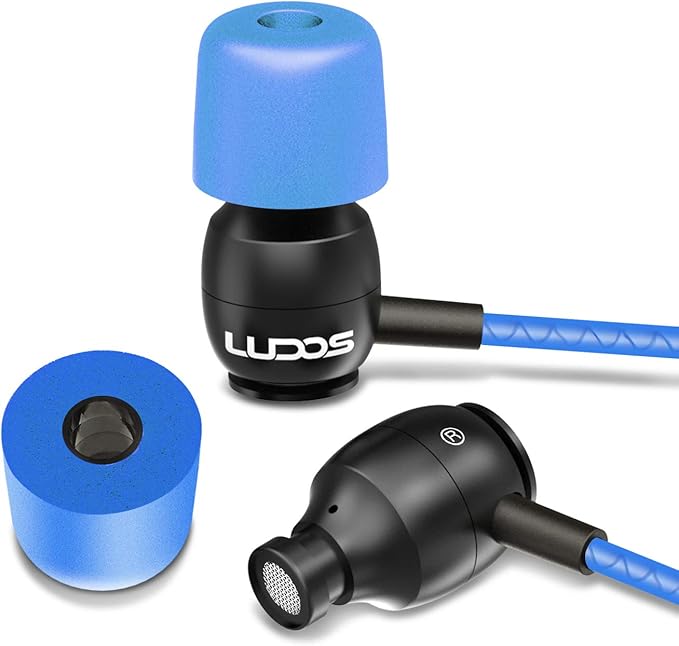 LUDOS Clamor Wired Earbuds in-Ear Headphones, 5 Years Warranty, Earphones with Microphone, Noise Isolating Ear Buds, Memory Foam for iPhone, Samsung, School Students, Kids, Women, Small Ears - Blue