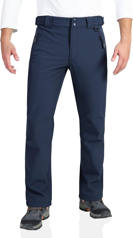 Outdoor Ventures Men's Lite Waterproof Windproof Fleece Lined Warm Hiking Ski Snow Pants Expandable-Waist