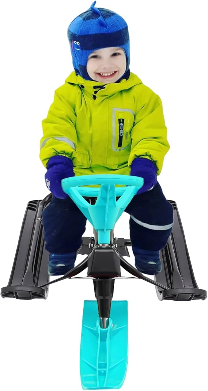 Snow Racer Sled with Steering Wheel and Brakes, Durable Steel Frame, Downhill Steerable Sled for 220 LBS Kids, Teenagers, Adults