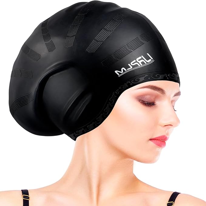 Swim Cap Long Hair,Silicone Swimming Caps with 3D Ear Cover,Waterproof Adult Swim Hats Bathing Caps for Women Men,Keep Your Hair Dry
