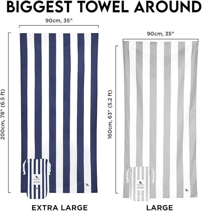 Dock & Bay Beach Towel - Quick Dry, Sand Free - Compact, Lightweight - 100% Recycled - Includes Bag - Cabana - Set of 6 - Extra Large (200x90cm, 78x35)