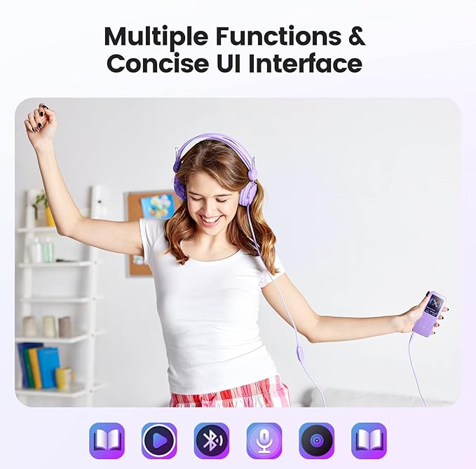 32GB MP3 Player with Bluetooth 5.3, AGPTEK A09X 2.4" Screen Portable Music Player with Speaker Lossless Sound with FM Radio, Voice Recorder, Supports up to 128GB, Purple