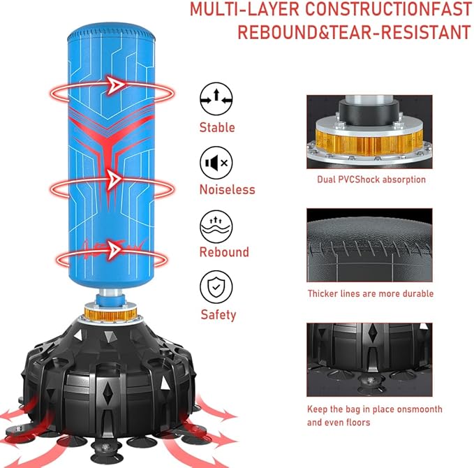 Freestanding Punching Bag with Boxing Gloves, Boxing Bag with Suction Cup Base for Adult Teens-Standing Kickboxing Bag for Home Office Gym